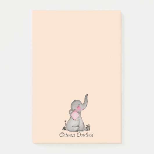 Waterverf Kute Baby Elephant met Blush & Flowers Post-it® Notes (Voorkant)