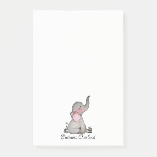 Waterverf Kute Baby Elephant met Blush & Flowers Post-it® Notes (Voorkant)