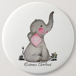 Waterverf Kute Baby Elephant met Blush & Flowers Ronde Button 6,0 Cm