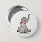 Waterverf Kute Baby Elephant met Blush & Flowers Ronde Button 7,6 Cm (Voorkant /achterkant)