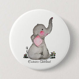 Waterverf Kute Baby Elephant met Blush & Flowers Ronde Button 7,6 Cm