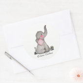 Waterverf Kute Baby Elephant met Blush & Flowers Ronde Sticker (Envelop)