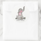 Waterverf Kute Baby Elephant met Blush & Flowers Ronde Sticker (Tas)
