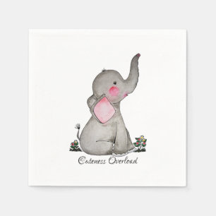 Waterverf Kute Baby Elephant met Blush & Flowers Servet