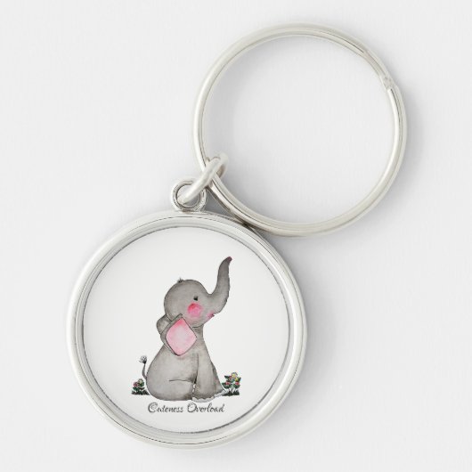 Waterverf Kute Baby Elephant met Blush & Flowers Sleutelhanger (Voorkant)