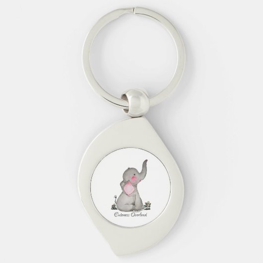 Waterverf Kute Baby Elephant met Blush & Flowers Sleutelhanger (Voorkant)
