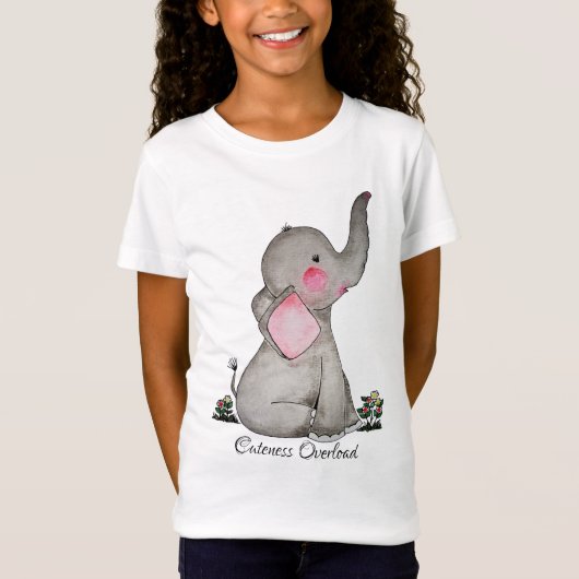 Waterverf Kute Baby Elephant met Blush & Flowers T-shirt (Voorkant)