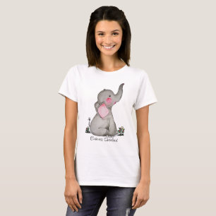 Waterverf Kute Baby Elephant met Blush & Flowers T-shirt