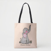 Waterverf Kute Baby Elephant met Blush & Flowers Tote Bag (Voorkant)