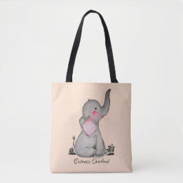 Waterverf Kute Baby Elephant met Blush & Flowers Tote Bag