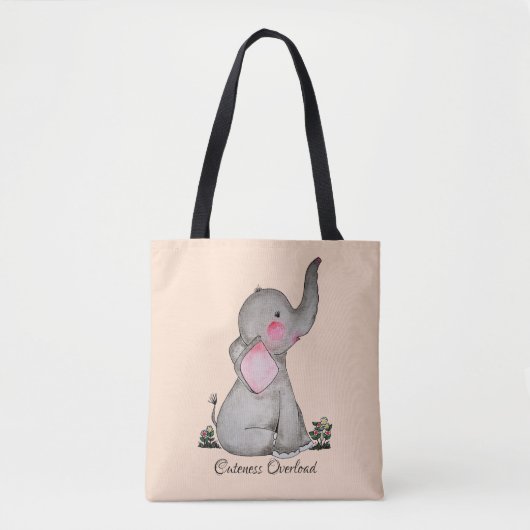 Waterverf Kute Baby Elephant met Blush & Flowers Tote Bag (Voorkant)