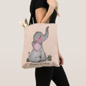 Waterverf Kute Baby Elephant met Blush & Flowers Tote Bag (Dichtbij)