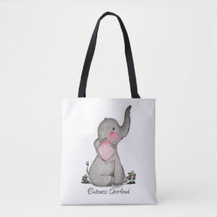 Waterverf Kute Baby Elephant met Blush & Flowers Tote Bag