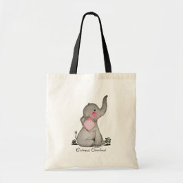 Waterverf Kute Baby Elephant met Blush & Flowers Tote Bag