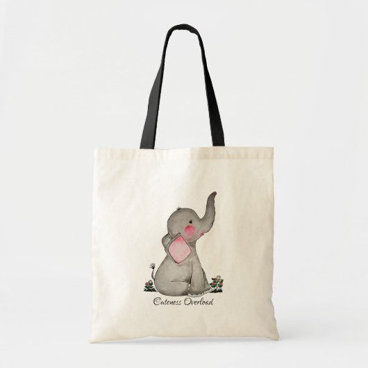 Waterverf Kute Baby Elephant met Blush & Flowers Tote Bag (Voorkant)