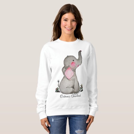 Waterverf Kute Baby Elephant met Blush & Flowers Trui (Voorkant volledig)