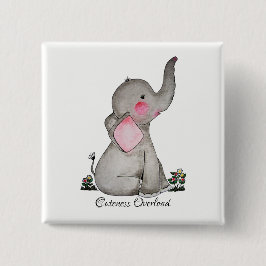 Waterverf Kute Baby Elephant met Blush & Flowers Vierkante Button 5,1 Cm