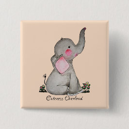 Waterverf Kute Baby Elephant met Blush & Flowers Vierkante Button 5,1 Cm
