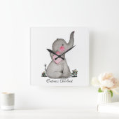 Waterverf Kute Baby Elephant met Blush & Flowers Vierkante Klok (Huis)