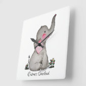 Waterverf Kute Baby Elephant met Blush & Flowers Vierkante Klok (Hoek)