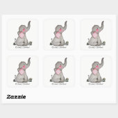 Waterverf Kute Baby Elephant met Blush & Flowers Vierkante Sticker (Vel)