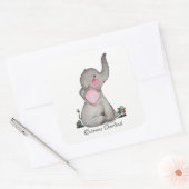 Waterverf Kute Baby Elephant met Blush & Flowers Vierkante Sticker (Envelop)