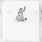 Waterverf Kute Baby Elephant met Blush & Flowers Vierkante Sticker (Tas)