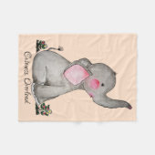 Waterverf Kute Baby Elephant with Blush & Flowers Fleece Deken (Voorkant (Horizontaal))
