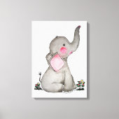Waterverf Kute Baby Lephant met blozen en bloemen Canvas Afdruk (Voorkant)