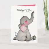 Waterverf Kute Baby Lephant met blozen en bloemen Kaart (Voorkant)