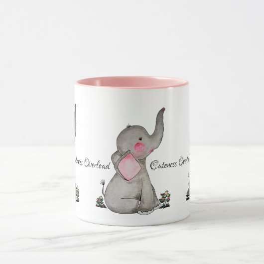 Waterverf Kute Baby Lephant met blozen en bloemen Mok (Midden)