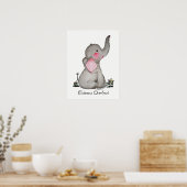 Waterverf Kute Baby Lephant met blozen en bloemen Poster (Keuken)