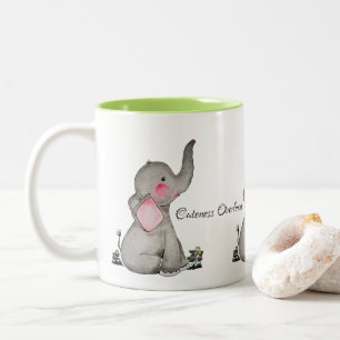 Waterverf Kute Baby Lephant met blozen en bloemen Tweekleurige Koffiemok