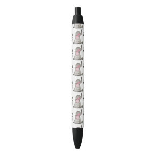 Waterverf Kute Baby Lephant met blozen en bloemen Zwarte Inkt Pen