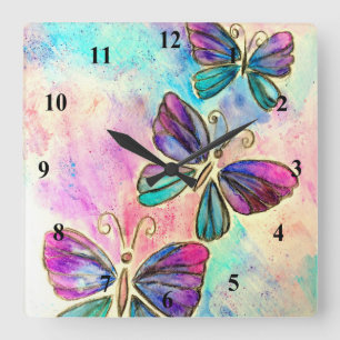 Waterverf - Kute Colorful Butterflies Vierkante Klok