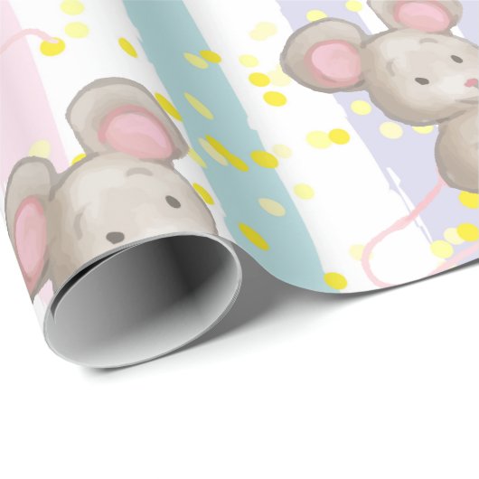 Waterverf Kute Little Baby Mouse Animal Fun Art Cadeaupapier (Rol Hoek)