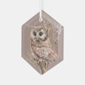 Waterverf Kute Little Owl Bird in Tree Glas Ornament (Voorkant links)