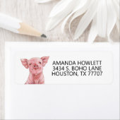 Waterverf Kute Little Pig Return-adres Etiket (Insitu)