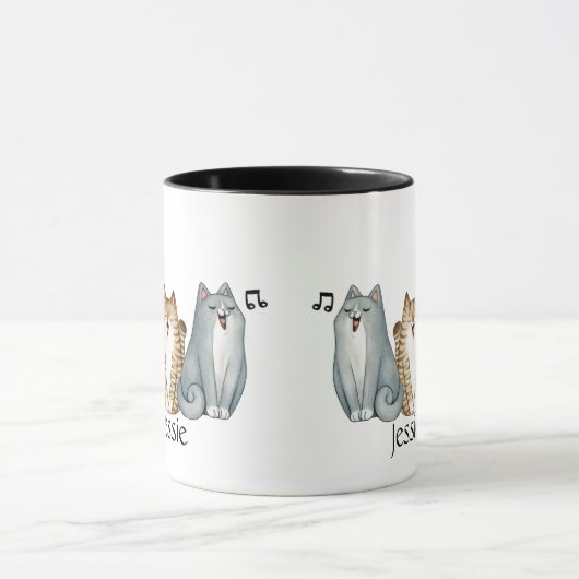 Waterverf Kute Singing Mewegens Cats Custom Name Mok (Midden)