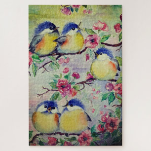 Waterverf - Kute Sparrows - Zoete vogels - Lente Legpuzzel