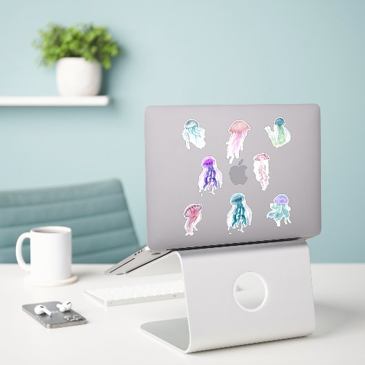 Waterverf kwal sticker (Laptop op bureau)