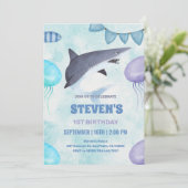 waterverf Kwallen en haai 1e verjaardag Kaart (Staand voorkant)