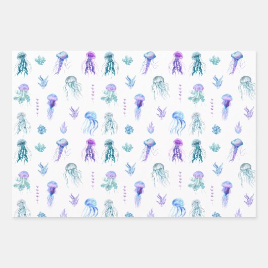 Waterverf Kwallen en Zeewier Inpakpapier Vel (Voorkant 3)