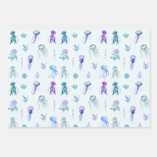 Waterverf Kwallen en Zeewier Inpakpapier Vel (Voorkant)