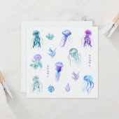 Waterverf Kwallen en Zeewier Kaart (Voorkant / Achterkant in situ)