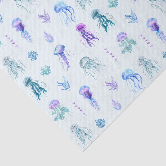 Waterverf Kwallen en Zeewier Tissuepapier (Detail)