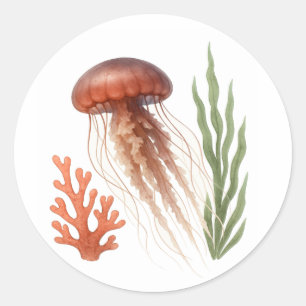 Waterverf kwallen ronde sticker
