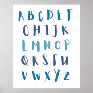 Waterverf Kwekerij Alfabet Blauw ABCs Kinder Poster