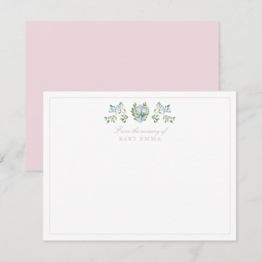 Waterverf kwekerij bloemencrest notitiekaart kaart (Voorkant / Achterkant)