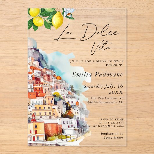 Waterverf La Dolce Vita Italiaans Vrijgezellenfees Acryl Uitnodigingen (Voorkant)